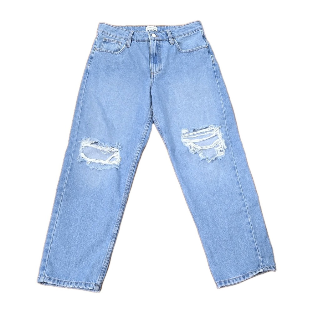 The Drop Luca High Rise Distressed Mom Jeans 28 Light Wash Straight Trendy Denim - Picture 3 of 11